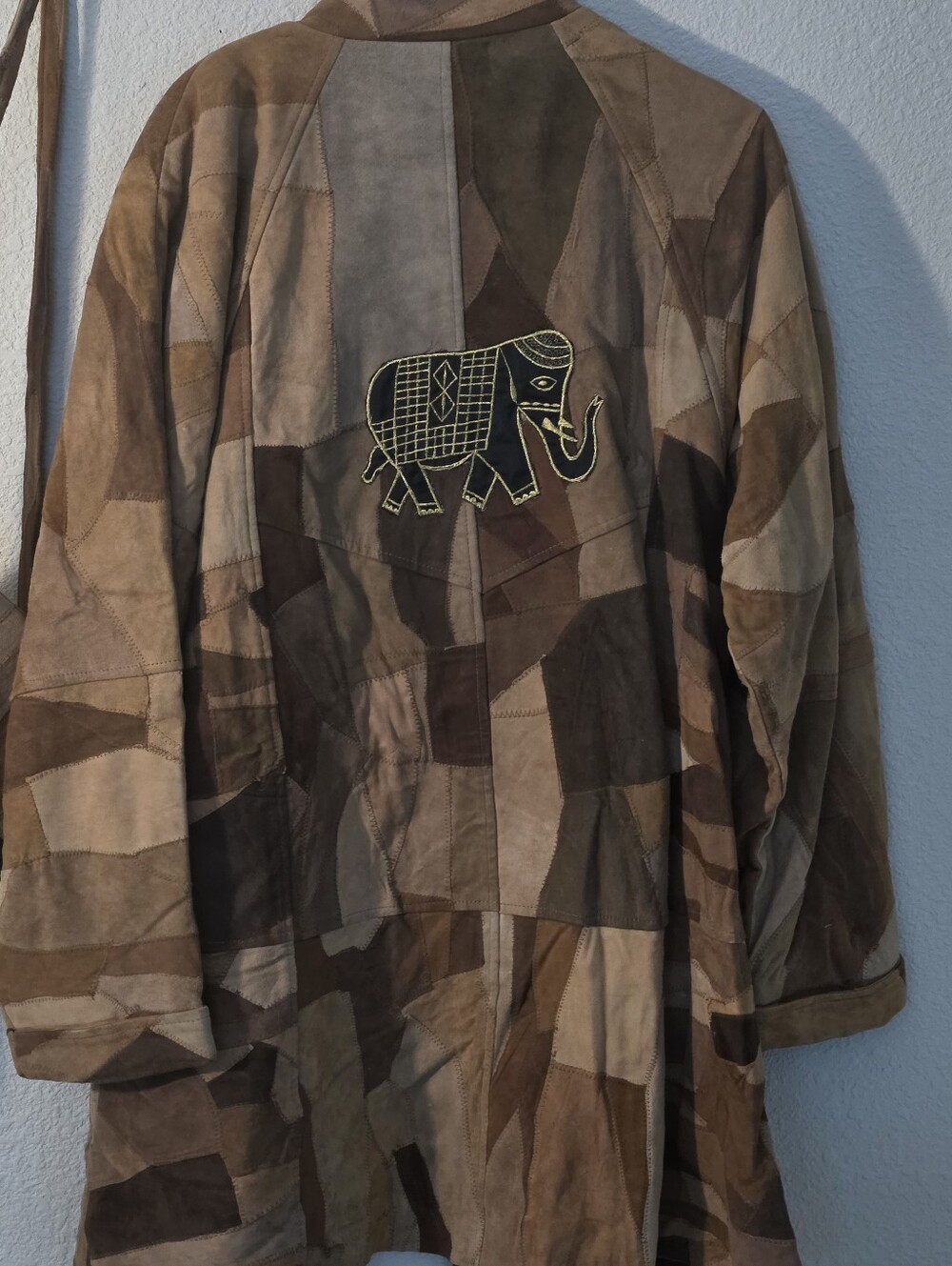 Patchwork Suede Coat with Embroidered Elephant with matching crossbody purse. - Picture 3 of 4